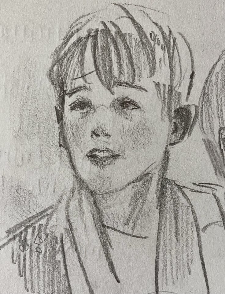 a pencil drawing of a young boy with his eyes closed and head tilted to the side