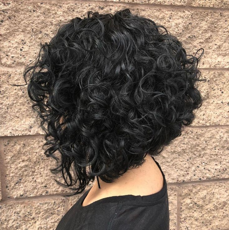 Inverted Black Bob for Curly Hair #curlyhairwithbangs Curly Hair, Bangs, Hairstyles, Hair, Wall, Black