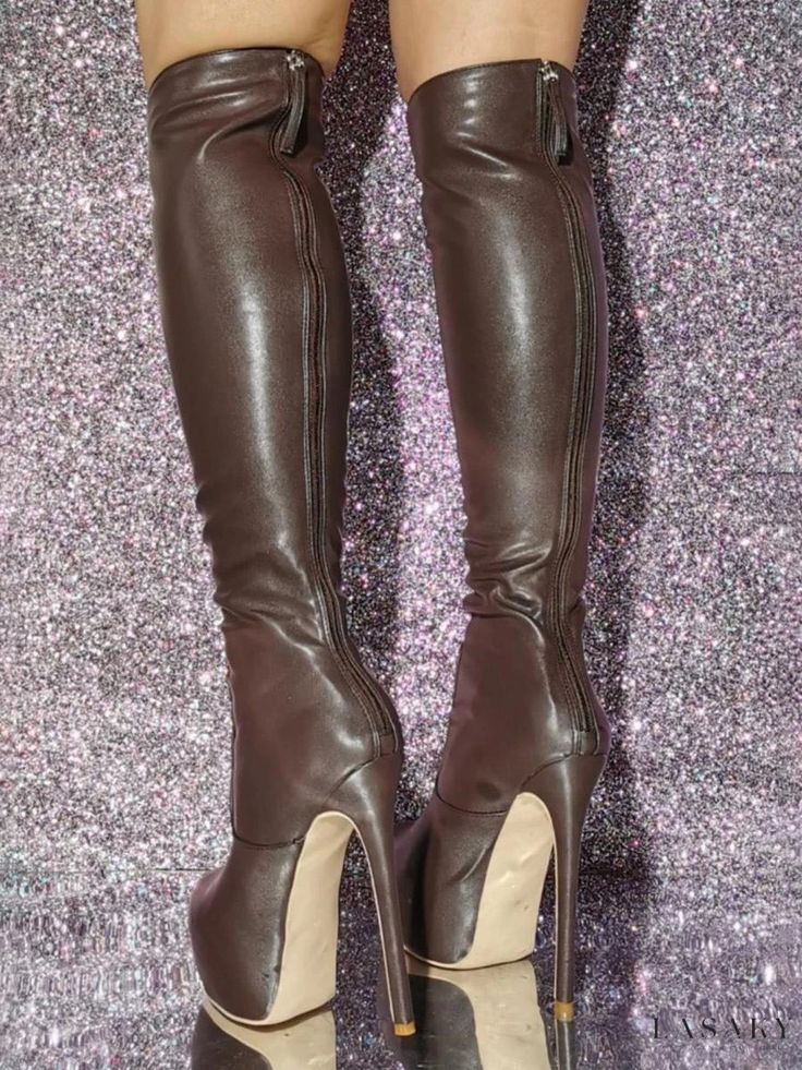 Lasaky - Elegant Brown Knee Boots with Platform and Sexy High Heel Design Platform Knee Boots, Boots With Platform, Brown Knee Boots, Short Sleeve Bridesmaid Dress, Knee High Platform Boots, Brown High Heels, Fall Winter Shoes, Bridesmaid Dresses Boho, Brown Knee High Boots