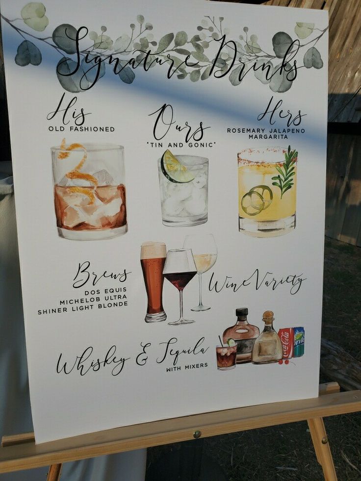 a sign that has some drinks on it