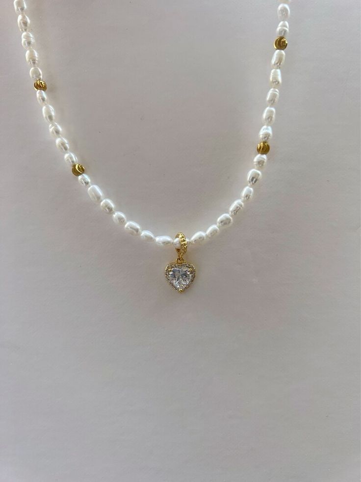 Freshwater Pearls Beded Necklace Heart Charm Necklace Pearls | Etsy Elegant White Beaded Necklace With Heart Charm, White Beaded Necklaces With Heart Pendant, Heart-shaped Beaded Wedding Necklaces, White Pearl Drop Necklace For Valentine's Day, Handmade White Pearl Necklace For Valentine's Day, Wedding Heart-shaped Beaded Necklaces, Heart-shaped Beaded Pearl Necklace As Gift, Heart-shaped Beaded Pearl Necklace Gift, Pearl White Heart Charm Necklace