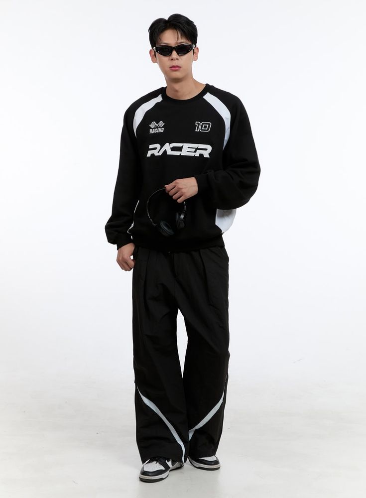 Product Detail Style : Street, Sporty Occasion : Back to school Type : Men Detail : Zip up, String, Banded Material : Polyester, Nylon Fit : Wide fit Polyester100 Color : Black, Gray, Dark gray Made in Korea Model Size Model is wearing size M/L and the color Black. Height : 6'0" | 184cm / Top : L / Bottom : XL (32 inch) .prddescription table, .prddescription td, .prddescription th { border : 1px solid black; border-collapse : collapse; padding: 10px; } Size(Inch) Size Waist Hip Thigh Rise Hem To Casual Sports Tracksuit With Pockets, Black Tracksuit With Letter Print For Streetwear, Black Tracksuit With Pockets For Streetwear, Black Letter Print Tracksuit For Streetwear, Casual Breathable Tracksuit For Gym, Black Cotton Tracksuit With Pockets, Casual Winter Tracksuit With Moisture-wicking, Casual Winter Moisture-wicking Tracksuit, Sporty Breathable Cotton Pants