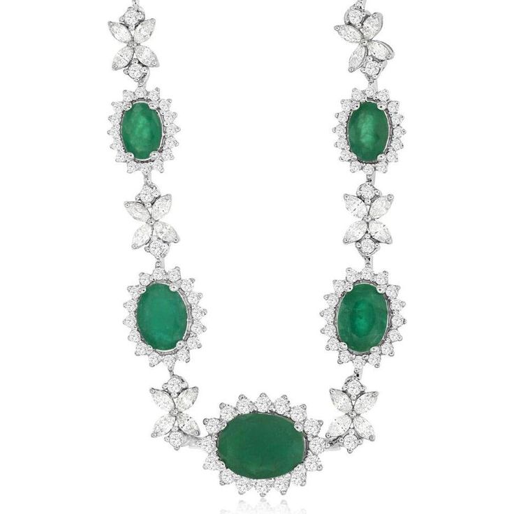 Royal 14K White Gold Emerald & Diamond Necklace - Timeless Elegance Emerald Diamond Necklace For Formal Occasions, Dazzling Formal Emerald Gemstone Necklace, Opulent Diamond Necklace For Formal Events, Opulent Diamond Necklace For Formal Occasions, Opulent Diamond Necklace With 17 Jewels, Luxury Emerald Gemstone Necklace For Formal Occasions, Dazzling Formal Emerald Necklace Brilliant Cut, Dazzling Brilliant Cut Emerald Necklace For Formal Events, Formal Emerald Necklace With Brilliant Cut