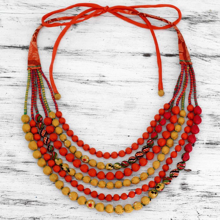 Handcrafted recycled silk covered wooden prayer beads necklace from India - Shop to build a better world at #UNICEFMarket! Xo Necklace, Silk Necklace, Recycled Sari Silk, Friendship Necklaces, Silk Sari, Sari Silk, Valentines Necklace, Fabric Jewelry, Wood Jewellery