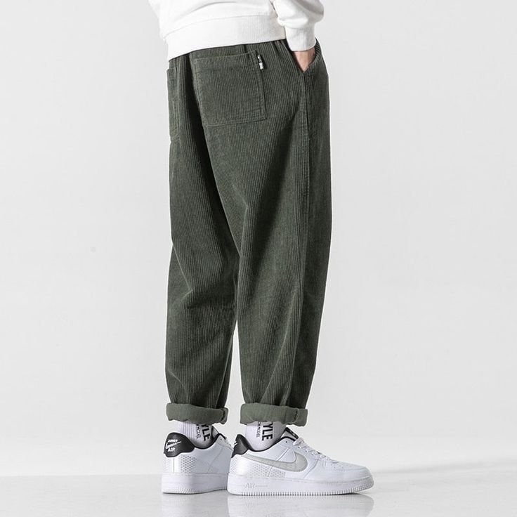 Wiaofellas Autumn Winter Fashion Corduroy Pants Men Vintage Japanese Trousers Men's Corduroy Straight Casual Pants Stretch Pant Casual Green Corduroy Pants, Casual Solid Corduroy Pants, Casual Solid Color Corduroy Pants, Winter Corduroy Pants, Winter Corduroy Tapered Leg Pants, Corduroy Tapered Leg Pants With Pockets, Corduroy Pants With Pockets In Solid Color, Green Jeans With Pockets For Winter, Casual Corduroy Jeans