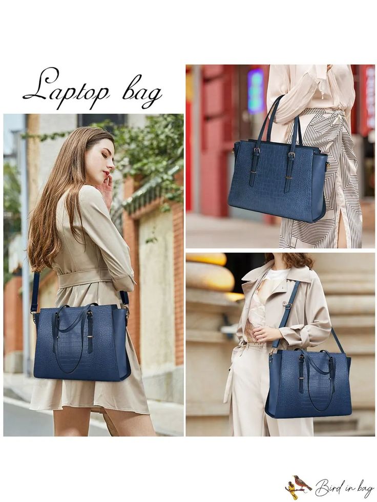 BirdinBag - 15.6 Womens Leather Laptop Tote: Professional, Briefcase-Style Waterproof Bag for Work and Travel Trendy Business Shoulder Bag, Modern Office Shoulder Bag, Portable Leather Shoulder Bag For Office, Portable Leather Office Bag, Modern Blue Compact Bag, Leather Portable Laptop Bag For Daily Use, Daily Use Portable Leather Laptop Bag, Modern Portable Office Bag, Portable Leather Laptop Bag For Daily Use