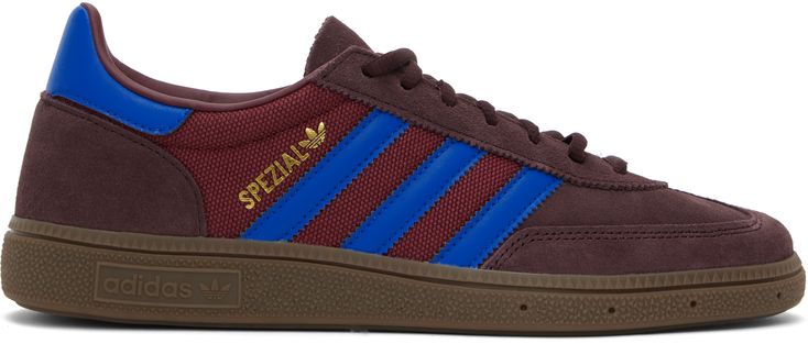 Low-top suede and buffed leather sneakers in burgundy and blue. · Lace-up closure · Logo patch at tongue · Padded collar · Text and logo stamp at outer side · Serrated stripes at sides · Mesh lining · Treaded rubber sole Supplier color: Night red/Blue/Shadow red Logo Stamp, Blue Lace, Leather Sneakers, Alexander Wang, Low Top, Patch Logo, Adidas Originals, Red Blue, Apparel Accessories