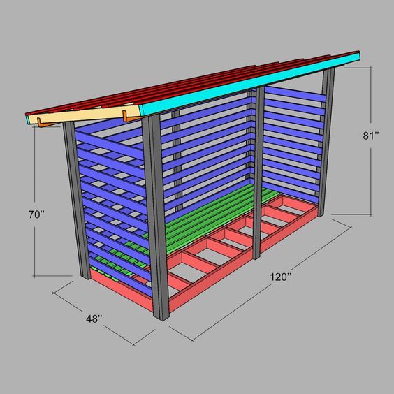 the plans for an outdoor storage shed are shown in blue, green and red colors