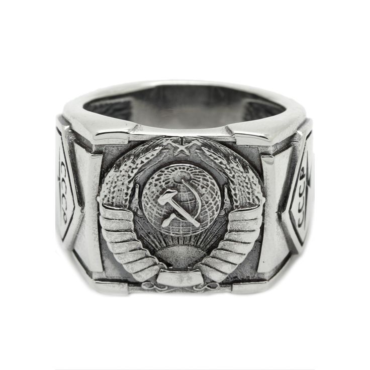 USSR Soviet Heraldry, Emblems of the Soviet Republics Ring Sterling Silver 925◆ "Coat of arms of the Soviet Union" Big sterling silver signet. On the top of the ring - State Emblem of the Soviet Union. On the both sides you can see sign of quality of USSR. The sign was a pentagonal shield with a rotated letter K (from Russian word Kachestvo – quality) stylized as scales below the Cyrillic abbreviation for USSR (Russian: СССР, SSSR).◆ Features: • SKU: 700800• Brand new sterling ring silver 925. N Ceremonial Sterling Silver Rings With Polished Finish, Sterling Silver Rings With Polished Finish For Ceremonial Occasions, Sterling Silver Rings With Polished Finish For Ceremonies, Antique Silver Signet Ring For Commemoration, Ceremonial Symbolic Ring With Polished Finish, Symbolic Rings With Polished Finish For Commemoration, Classic Silver Signet Ring For Ceremonial Occasions, Symbolic Silver Ring For Commemoration, Classic Coat Of Arms Collectible Rings