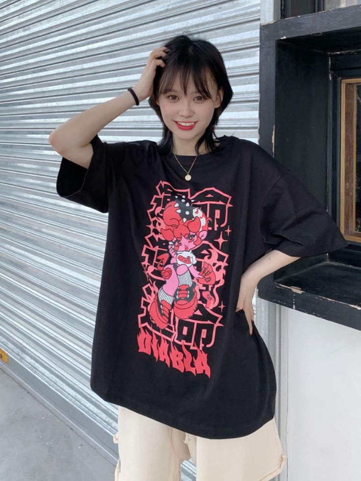 Attention: This price includes a T-shirt only, others are not included.   	 		 			Size 			S 			M 			L 		 		 			Bust 			108 			112 			116 		 		 			Full Length 			68 			69 			71 Pink Harajuku T-shirt With Graphic Design, Harajuku Style Cotton Top With Graphic Print, Harajuku Style Short Sleeve T-shirt With Graphic Design, Harajuku Style Text Print T-shirt For Summer, Harajuku Style T-shirt With Letter Print And Short Sleeves, Harajuku Style Text Print Summer T-shirt, Harajuku Style Summer T-shirt With Text Print, Harajuku Style Cotton T-shirt With Letter Print, Spring Fun Graphic T-shirt