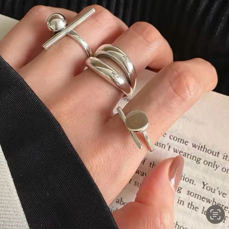 New Sterling Silver Punk Ring Nice Packaging Fast Shipping Silverchunky Rings, Edgy Rings Grunge Silver, Silver Ring Set Chunky, Nail Rings Silver, Chunky Silver Rings Stacked, Grunge Rings Silver, Ring Party Jewelry, Index Finger Rings, Geometric Nail