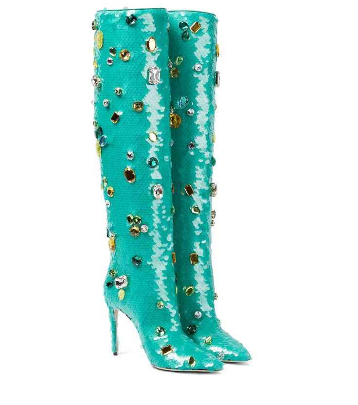 Dolce&Gabbana - Exclusive to Mytheresa – Cardinale 105 sequined over-the-knee boots | Mytheresa Pencil Heels, Fran Fine, Knee Length Boots, Womens Stilettos, Womens Knee High Boots, Pointed Toe Shoes, Long Boots, High Heels Stilettos, Party Shoes