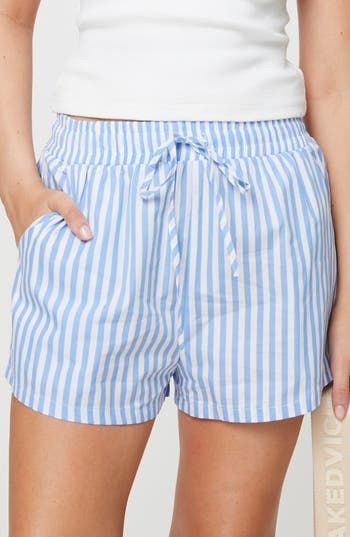 Vertical stripes enliven breathable cotton drawstring shorts that take inspiration from boxer styles. Elastic/drawstring waist Front slant pockets 100% cotton Machine wash, tumble dry Imported Cotton Drawstring Pajama Shorts, Cotton Pajama Shorts With Drawstring, Summer Cotton Pajama Shorts With Elastic Waistband, Beach Season Cotton Shorts With Drawstring, Vacation Striped Cotton Shorts, Cotton Drawstring Shorts For Beach Season, Striped Cotton Shorts For Vacation, Striped Cotton Pajama Shorts With Built-in Shorts, Striped Cotton Pajama Shorts For Spring