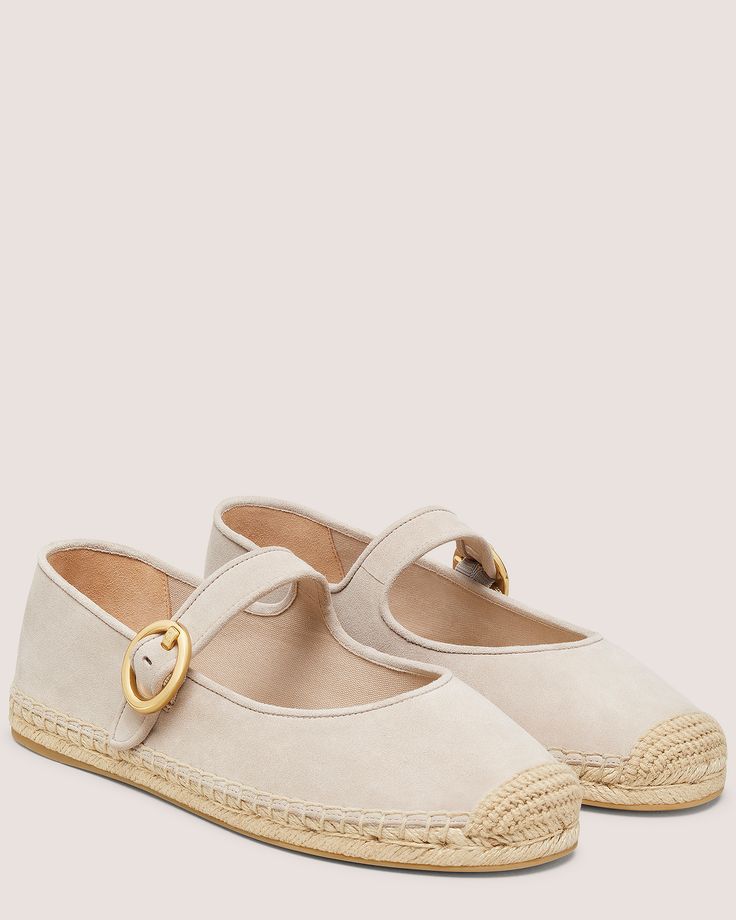 BENNI ESPADRILLE FLAT | Stuart Weitzman Elegant Beige Slip-on Espadrilles, Flat Espadrilles With Rubber Sole, Casual Flat Heel Espadrilles With Buckle Closure, Straw Espadrilles With Woven Sole And Flat Heel, Chic Straw Espadrilles With Round Toe, Chic Round Toe Espadrilles, Beige Espadrilles With Woven Sole And Flat Heel, Rubber Sole Espadrilles With Flat Heel, Beige Closed Toe Flats With Woven Sole