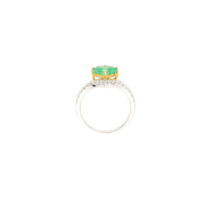 This is part of Chairish’s Fine Jewelry assortment.  Unique kite shape natural Colombian Emerald mounted in 18k gold and set on a curved regal band with luminous natural diamonds. This gorgeous ring has art deco inspirations and was handmade by our in-house jewelers. The rare fancy cut natural Colombian Emerald was sourced as a pair years ago from the famous Muzo mine in the Western Boyaca province of Colombia, near the Andes mountains.  ✔ Natural Emerald/Diamonds ✔ Gold Karat: 18k ✔ Available G Luxury Trillion Cut Diamond Emerald Ring, Luxury Trillion-cut Emerald Ring, Luxury Trillion Cut Emerald Diamond Ring, Luxury Green Rings With Diamond Accents, Luxury Marquise Cut Gemstone Ring, Fine Jewelry Moissanite Ring With Trillion Cut, Luxury Trillion Cut Rings, Luxury Emerald-cut Ring With Pave Setting, Green Asscher Cut Ring With Diamond Accents