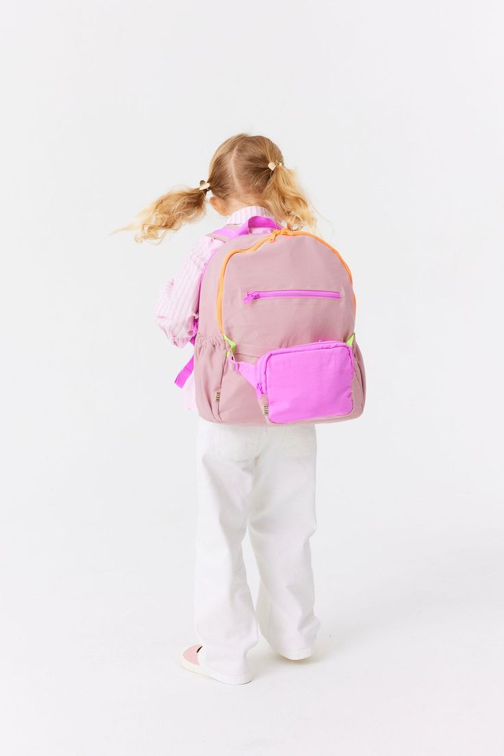 BÉIS 'The Kids Backpack' in Atlas Pink - Best Travel Backpack For Kids in Pink | BÉIS Travel CA Cute Pink Backpack For Outdoor Activities, Pink Standard Backpack For Playtime, Pink Backpack For Playtime, Playful Pink Backpack For Everyday Use, Playful Pink Backpack For Outdoor Activities, Pink School Backpack With Water Bottle Pocket, Playful Nylon School Bag, Playful Pink Backpack With Zipper Closure, Pink Backpack For Playtime And Back To School