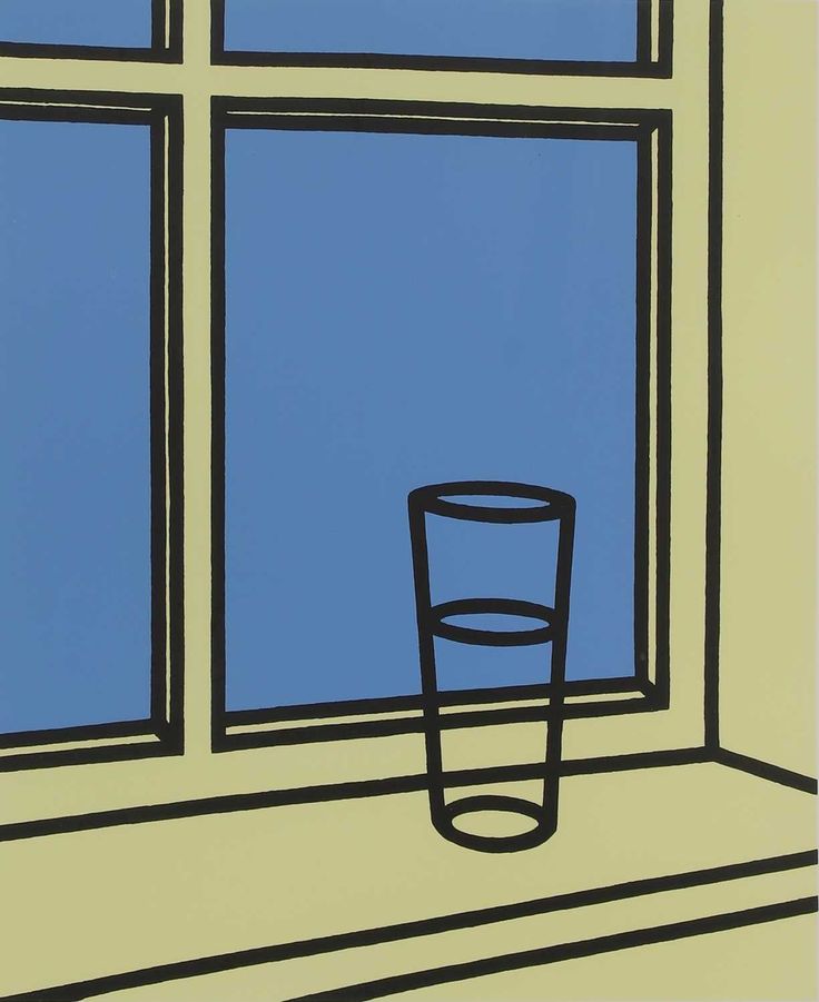 a drawing of a cup sitting in front of a window