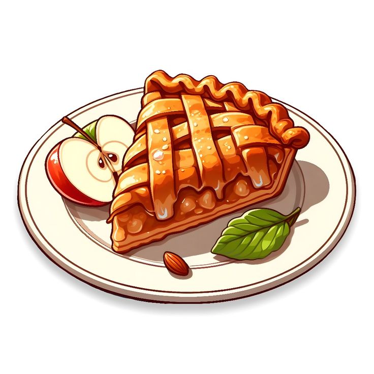 an apple pie on a plate with some leaves