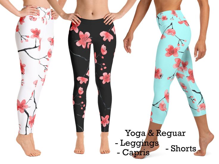 Sakura Floral Cherry Blossoms inspired athletic pants for active women. Very soft, silky smooth and comfortable premium quality yoga and regular leggings, capris and shorts. Yoga, running, marathons, cycling, intense workouts, gym, exercise, jogging, fitness, or as a comfortable everyday wear. Flowers pattern on custom color background. Sizes available: XS - XL. Yoga plus size leggings available: 2XL - 6XL. Make a great gift! CUSTOM COLOR / HOW TO ORDER:  At the checkout, in the "notes" section 4-way Stretch Yoga Pants For Spring, Spring Yoga Pants With 4-way Stretch, Relaxed Fit Yoga Leggings Athleisure Style, Relaxed Fit Leggings For Yoga In Athleisure Style, Athleisure Relaxed Fit Leggings For Yoga, White Full Length Yoga Pants For Spring, Relaxed Fit Athleisure Leggings For Yoga, Summer Stretch Full-length Activewear, White Yoga Pants For Spring