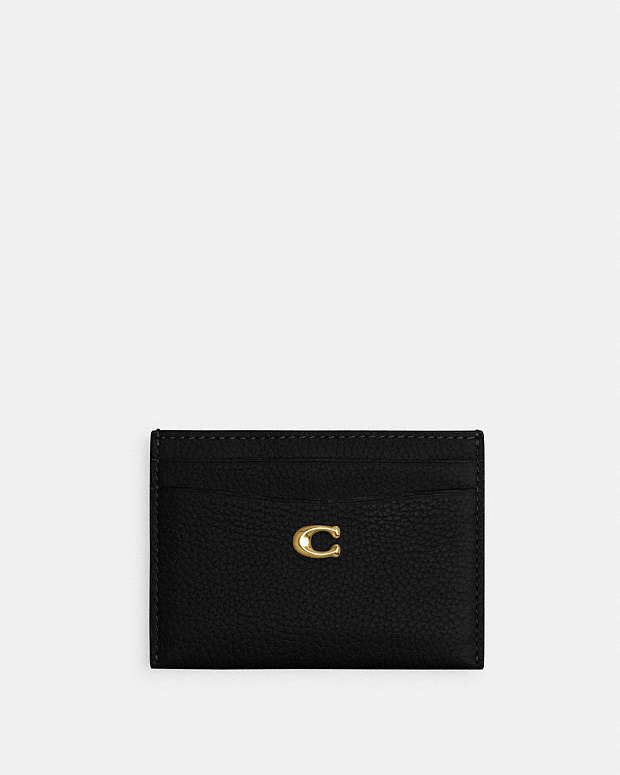 COACH® | Essential Card Case Classic Formal Wallet With Pebbled Texture, Classic Formal Wallets With Pebbled Texture, Classic Pebbled Texture Formal Wallets, Classic Card Holder With Card Slots For Formal Use, Classic Rectangular Cases With Card Slots, Classic Leather Cases With Card Slots, Classic Rectangular Card Holder With Card Slots, Classic Rectangular Card Holder With Interior Slots, Polished Pebble