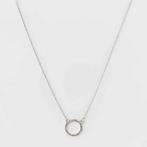 Pave Open Circle Short Necklace - A New Day Silver White Gold Charm Necklace With Adjustable Chain, Silver Circular Minimalist Chain Necklace, Silver Charm Necklace With Round Pendant And Delicate Chain, Silver Open Circle Necklace, Circular Silver Chain Necklace Gift, Silver Necklace With Delicate Round Chain, Elegant Silver Necklace With Delicate Round Chain, Silver Round Necklaces For Everyday, Gift Silver Chain Necklace