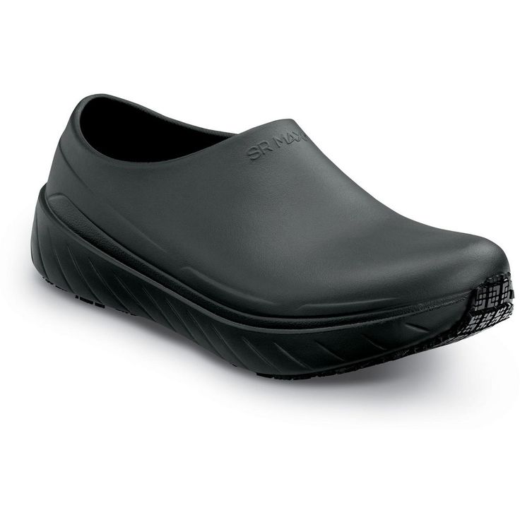 Molded EVA upper. Removable cushion PU footbed. EVA cushion midsole. SR Max MaxTRAX patented slip resistant rubber outsole pads. Waterproof. 100% nonmetallic. Soft toe. No safety toe cap. Functional Waterproof Closed Toe Clogs, Durable Sports Clogs With Round Toe, Waterproof Functional Clogs For Sports, Durable Sports Clogs, Functional Waterproof Clogs For Outdoor Activities, Waterproof Functional Clogs For Outdoor Activities, Sporty Waterproof Clogs With Round Toe, Waterproof Synthetic Clogs, Comfortable Durable Black Clogs