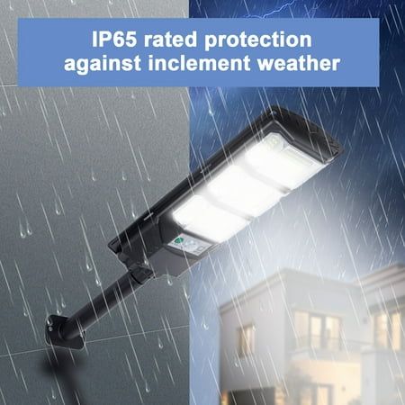 an image of a street light with rain coming down on it and the words ip6 rated protection against inclement weather