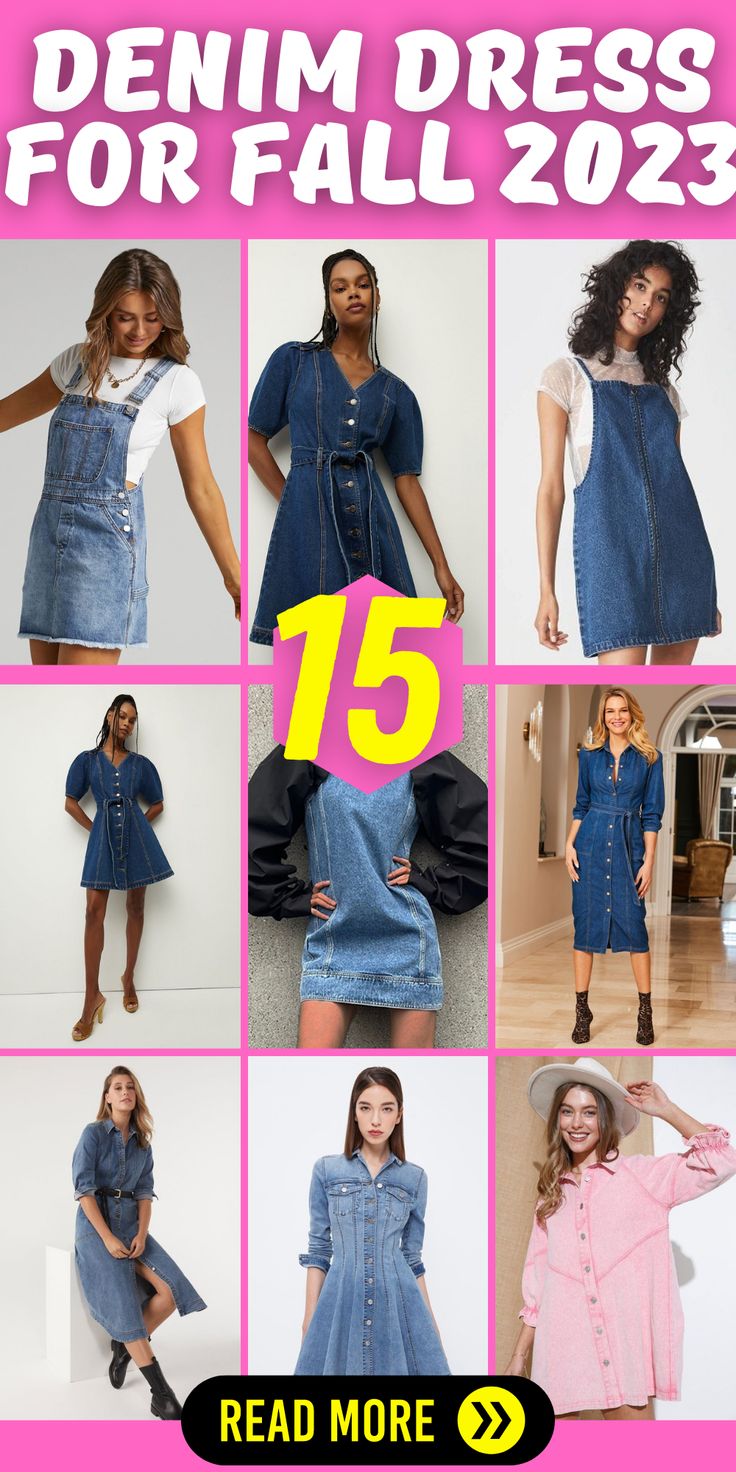 Denim Dress Fall 2023: Your Go-To Outfit for the Season! Embrace the cool weather with a stylish denim dress. From casual outings to family photos, this versatile outfit is perfect for various occasions. Wondering how to wear a denim dress? Pair it with boots for a trendy and comfortable look. Style a sleeveless denim dress with a cozy cardigan for added warmth. Whether you prefer a midi length or a shorter style, denim dresses are a timeless and flattering choice. Denim Dresses 2023, Denim Dress With Leggings, Denim Dress Fall 2023, Denim Dress Outfit 2023, How To Wear Denim Dress, How To Wear A Jean Dress, Demin Outfit For Women, How To Style A Jean Dress, How To Style Denim Dress