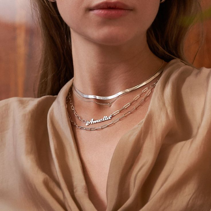 "Personalized Name Necklace Jewelry for Her: Custom made engraved nameplate pendants necklace in silver, gold, rose gold for mom, sister, best friend, bridesmaids or yourself. Dainty classic women gift minimalist style jewelry for any occasion. ★ D E T A I L S ∙ & ∙ M A T E R I A L ∙ I N F O Material: Sterling Silver 925 / 18k Gold Plated Sterling Silver 925 / 18k Rose Gold Plated Sterling Silver 925 / Gold Vermeil Plated Sterling Silver 925 Thickness: 1.1 mm / 0.04\" Measurements: 6.5 mm / Customizable Silver Chain Necklace For Gift, Personalized Adjustable Chain Necklace, Minimalist White Gold Name Necklace, Dainty Personalized Chain Necklace For Anniversary, Elegant Silver Chain Necklace With Custom Name, Elegant Personalized Sterling Silver Chain Necklace, Personalized Sterling Silver Chain Necklace, Personalized Minimalist White Gold Name Necklace, Silver Nameplate Necklace For Everyday