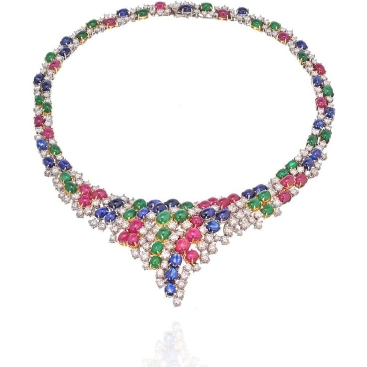 Estate Diamond, Cabochon Emeralds, Sapphires and Rubies 38 Carat Necklace Elegant Multicolor Cabochon Gemstones, Luxury Multicolor Necklace For Formal Occasions, Luxury Multicolor Necklaces For Formal Occasions, Elegant Multicolor Brilliant Cut Gemstones, Luxury Multicolor Necklaces For Anniversary, Exquisite Diamond Multi-stone Necklaces, Dazzling Multi-stone Necklace For Formal Occasions, Elegant Multicolor Necklaces For Formal Occasions, Exquisite Multi-stone Round Necklace