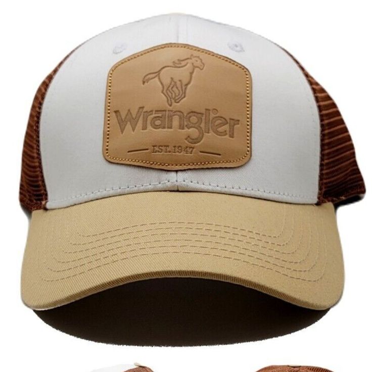 Brand New 100% Cotton Wrangler Patch Snapback Hat. Great Look With A Wrangler Horse Logo Leather-Toned Patch On A White Panel Of A Brown Crown. One Size Fits Most. Hat Has All Logos And Letters Embroidered, Stitched On. Take Advantage Of This Great New Item For Only $22 With Free Domestic Priority Mail Shipping!!! Great Item For The True Wrangler Fan!!! Adjustable White Country Trucker Hat, White Adjustable Country Trucker Hat, Country Style White Snapback Hat, Adjustable White Country Style Trucker Hat, White Adjustable Country Style Trucker Hat, Country Style White Snapback Trucker Hat, White Country Style Trucker Hat With Curved Brim, Western White Trucker Hat With Curved Brim, Western Style White Trucker Hat With Curved Brim