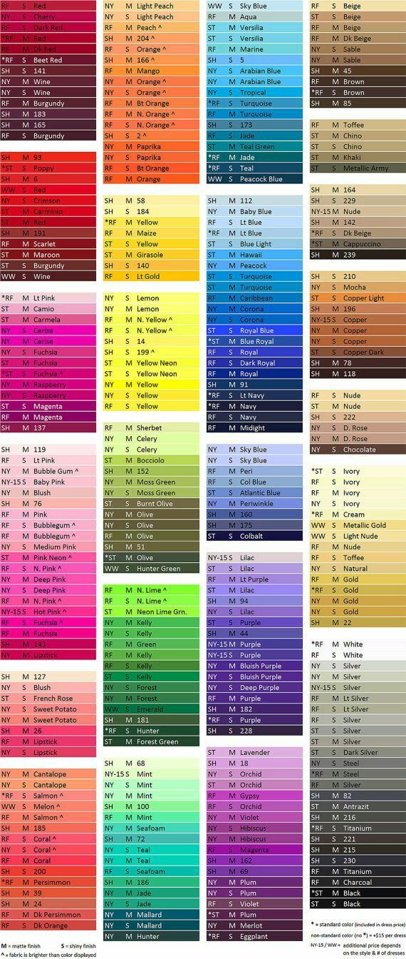 the color chart for all different colors in this page, it is very difficult to see what