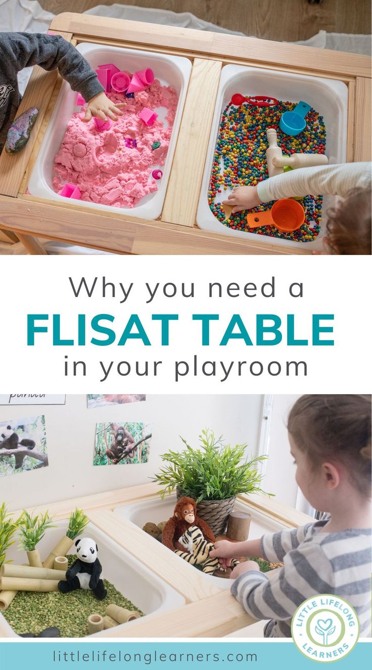 two children playing with toys in their playroom and text overlay reads why you need a fisat table in your playroom