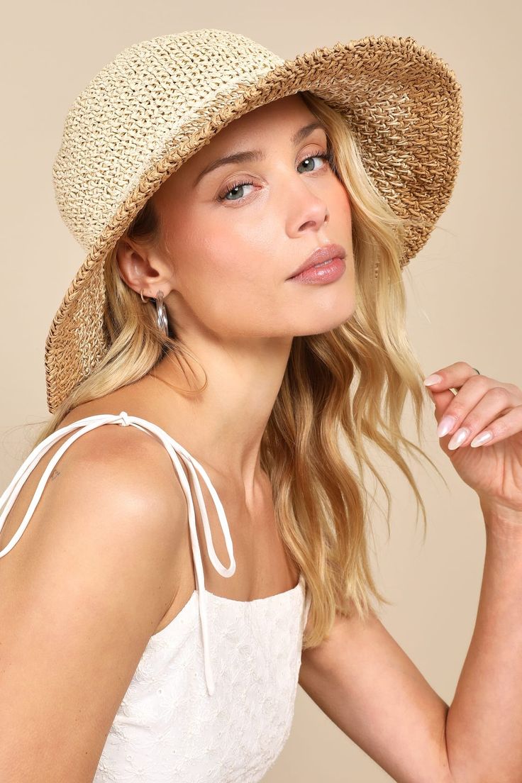 With your fave sunnies and the Four Buttons Sweetly Shaded Natural Beige Woven Ombre Sun Hat, you'll be the cutest thing on the beach! Sunny woven straw shapes this essential hat that has an ombre effect throughout, with a cute, flat-topped silhouette and a flexible, wire-lined brim. Adjustable internal band. Straw Sun Hat, Plus Size Summer Outfit, Ombre Effect, Women's Beanie, Sun Hat, Straw Hat, The Four, Skater Dress, Sun Hats