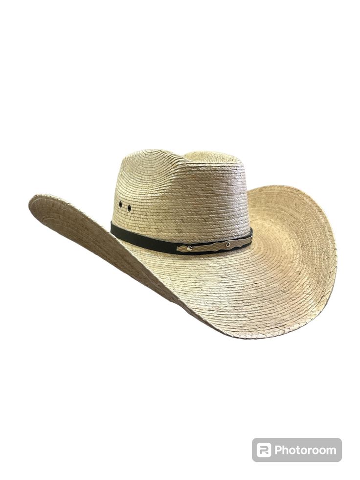 ONE MEXICAN PALM COWBOY HAT 16.5" APROX WHOLE  DIAMETER  8" HEAD CIRCUNFERENCE  100% Palm Leaf HANDMADE  ARTESANAL  COWBOY Hat Style  Handmade by artisans in GUANAJUATO  Mexico  Made from Palm leafs. These hats are individually hand crafted by artisans  Great for Everyday Use Inner Elastic Band to help with the one size fits most Handmade Summer Panama Hat For Rodeo With Flat Bill, Summer Straw Hat With Flat Bill For Ranch, Western Flat Bill Hat For Beach, Western Flat Bill Hat For The Beach, Western Sun Hat With Flat Bill For Vacation, Summer Rodeo Straw Hat With Flat Bill, Western Style Flat Bill Sun Hat For Vacation, Summer Straw Hat With Flat Bill For Rodeo, Summer Ranch Hat With Flat Bill