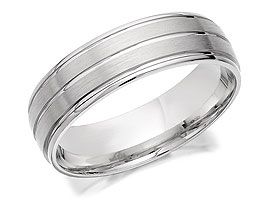 men's wedding band in white gold with satin finish and beveled edges