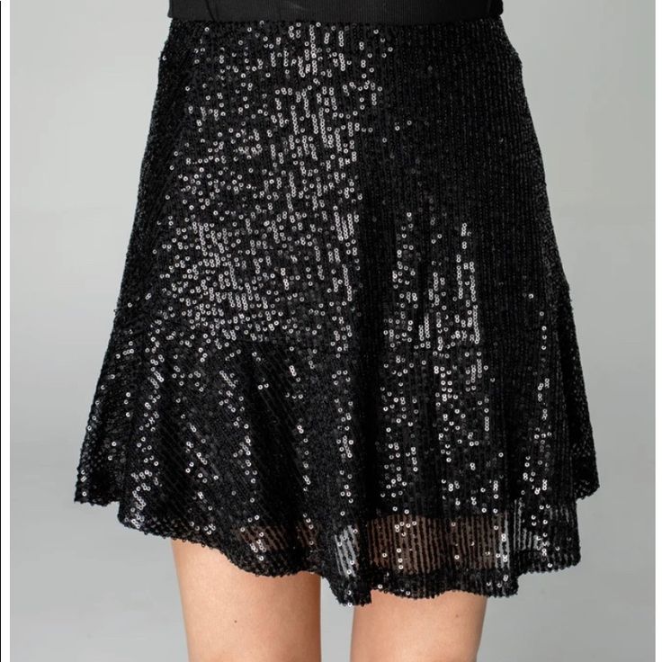 Sequin Miniskirt. Perfect For Holiday Parties! Flirty Tiered Skort For Night Out, Party Ruffled Skort, Flirty Tiered Mini Skirt For Night Out, Elegant Party Skort With Mini Hem, Elegant Mini Hem Skort For Party, Asymmetrical Pleated Skort For Party, Chic Ruffled Skort For Party, Chic Party Skort With Tiered Skirt, Fitted Mini Hem Skort For Party