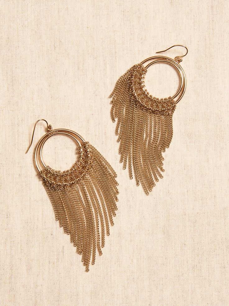 Fringed Hoop Earrings | Banana Republic Fringed Earrings, Chic Earrings, Treasure Box, Chain Mail, Wishing Well, Treasure Boxes, Boho Summer, Fringe Earrings, Go Shopping