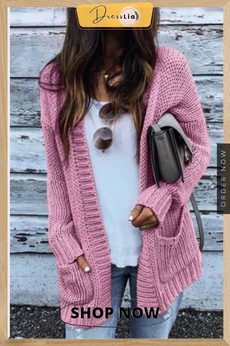 Loose Chunky Knit Cardigan P13376 Cardigans Crochet, Plain Cardigan, Thick Cardigan, Patchwork Cardigan, Pullover Mode, Straight Clothes, Cardigan Casual, Winter Vest, Mini Robes