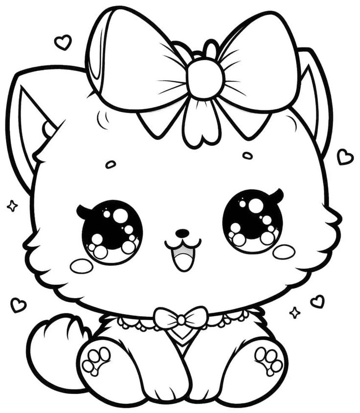 a cartoon cat with a bow on her head sitting down and looking at the camera