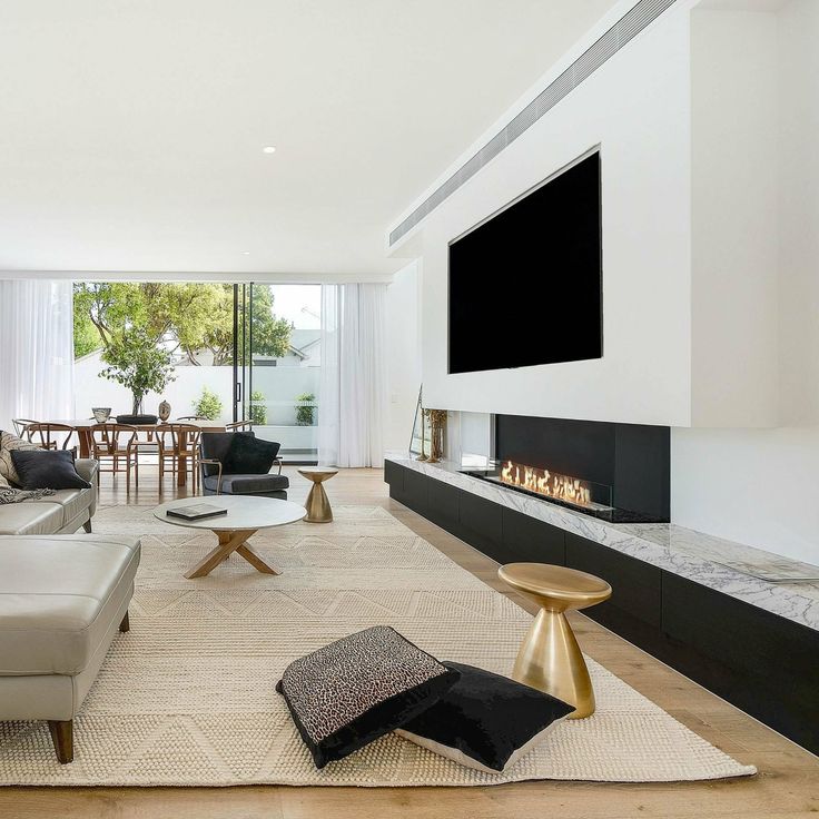 modern living room with fireplace and flat screen tv