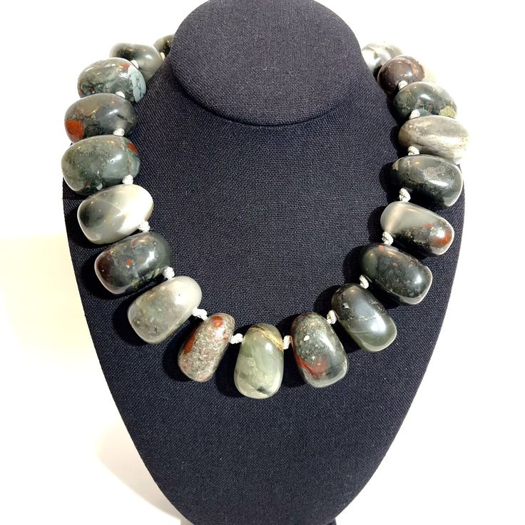 Natural Irregular shaped Bloodstone Modern Necklaces With Natural Stones For Jewelry Making, Elegant Gray Gemstone Beads Necklace, Adjustable Gray Gemstone Beads Necklace, Adjustable Gray Necklace With Gemstone Beads, Adjustable Gray Gemstone Beaded Necklace, Elegant Necklace With Large Adjustable Stone, Elegant Adjustable Necklaces With Large Stone, Elegant Adjustable Necklace With Large Stone, Elegant Necklaces With Large Adjustable Stone