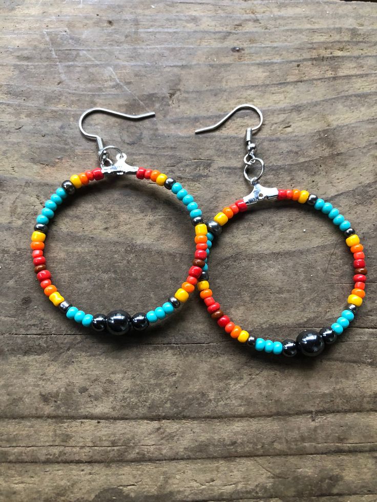 Faux Navajo pearls - beaded earrings Southwestern Style Earrings With Round Beads For Festivals, Southwestern Style Round Bead Earrings For Festivals, Southwestern Beaded Round Earrings, Southwestern Style Beaded Earrings, Southwestern Style Beaded Round Earrings, Southwestern Round Beaded Earrings, Southwestern Style Earrings With Dangling Round Beads, Southwestern Style Beaded Dangle Hoop Earrings, Colorful Southwestern Beaded Earrings