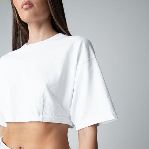 TALENTLESS | WOMEN'S CROP DARTED TEE Athleisure Cotton Crop Top For Streetwear, Cotton Athleisure Crop Top For Streetwear, Oversized Cropped Top In Athleisure Style, Athleisure Cotton Cropped Shirt For Streetwear, Oversized Crew Neck Crop Top In Athleisure Style, Oversized Cropped Tops For Athleisure, Boxy Fit Cropped Crop Top For Streetwear, Oversized Cropped Athleisure Tops, Relaxed Fit Cropped Hem Athleisure Crop Top