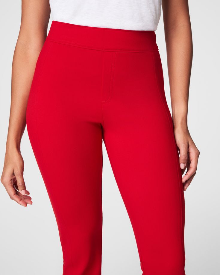 This smoothing pant comes in our premium ponte fabric with targeted compression built in, powered by SPANX CoreSure Tech™. With comfortable 4-way stretch and a high rise waist, this slim straight pant will have you feeling smooth from tummy to thigh, and oh-so-comfortable throughout the leg. No zippers, no buttons, and no pockets (so no bulk!) at the hips—all for the ultimate smoothing effect. | Spanx Women's SPANXsmooth PerfectFit Ponte Slim Straight Pant Slim Straight Pants, Ponte Fabric, Straight Pants, Built In, High Rise, Zipper, Pants, Fabric, Trousers