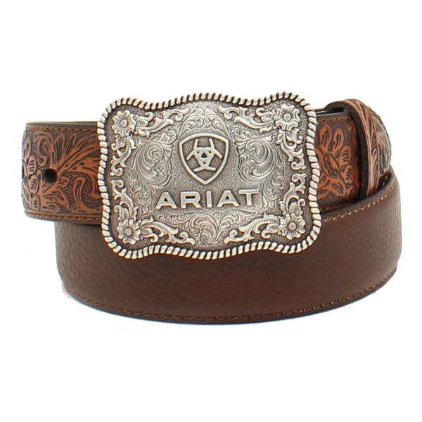 Murdoch's – Ariat - Boys' Filigree Belt Takuache Outfits, Country Belt Buckles, Ariat Belts, Country Belts, Ariat Logo, Western Leather Belt, Buckle Bunny, Womens Belt Buckles, Cowgirl Belts