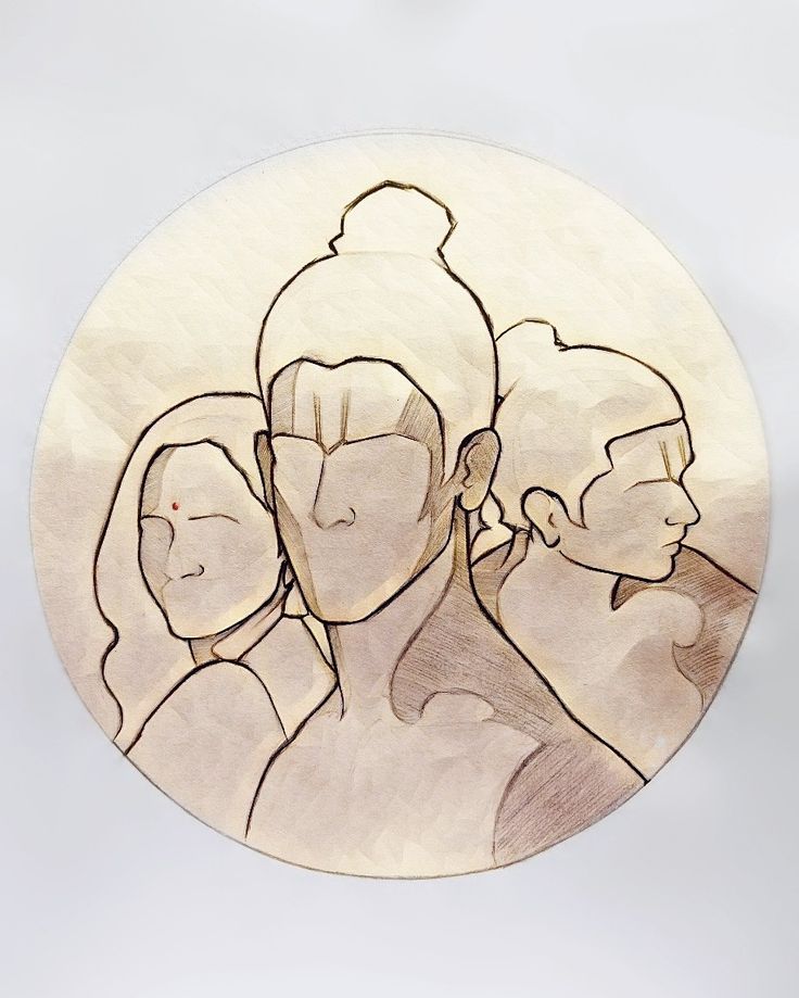 a drawing of three people in a circle