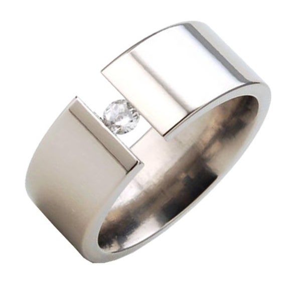 MADE IN THE USA comfort fit band that is custom made to order with Aerospace Grade Titanium! Using our state of the art manufacturing facility, this 8 mm band features a beautiful 3 mm White Sapphire. An all Polish finish gives this ring the perfect finishing touch. The quality of this ring is unmatched! **PLEASE NOTE** The gemstone is thick, and it is possible, if the ring is snug, you will feel it on your finger. Because of this, we recommend sizing your ring a quarter size larger** SKU# 8FP-T Band Wedding Ring, Tension Setting, Ring Birthstone, Manufacturing Facility, Set Ring, Ring Promise, Lovely Jewellery, White Sapphire, Birthstone Ring