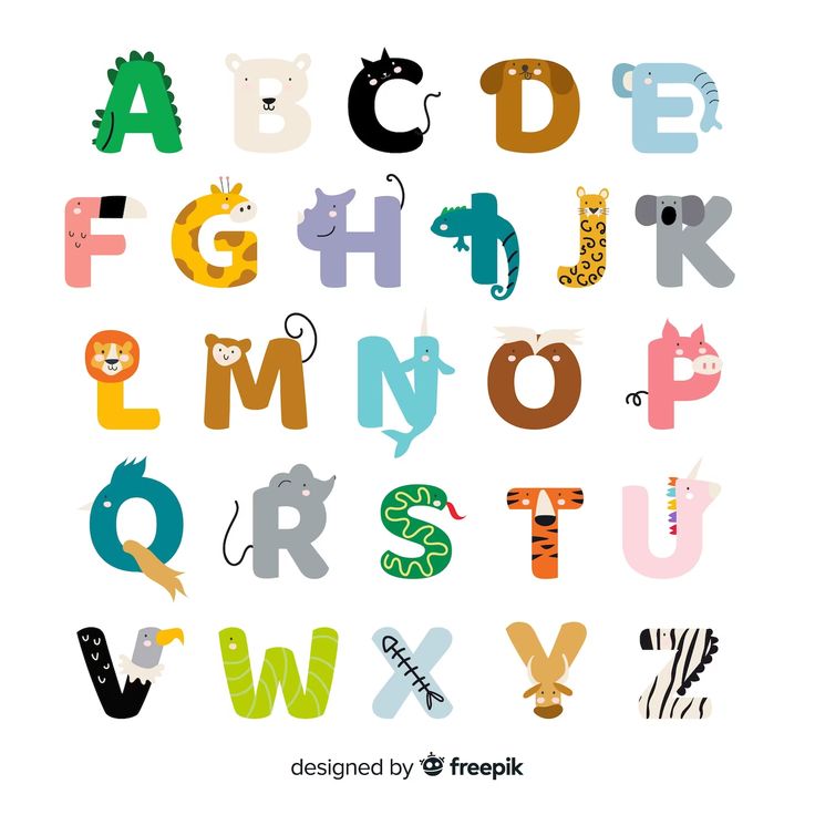 the alphabet is made up of different types of animals and letters, all in various colors