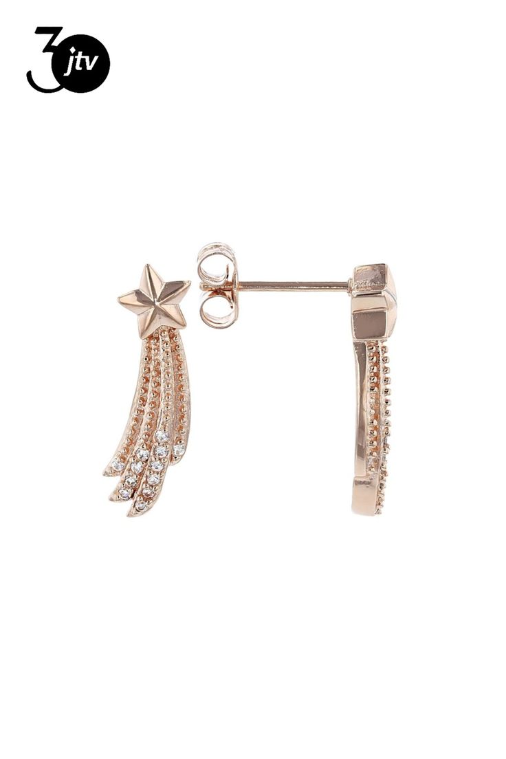 Bella Luce �� white diamond simulant 0.21ctw round, Eterno��� 18k rose gold over sterling silver star earrings. Measure approximately 0.75"L x 0.25"W and have pushback backings. The diamond equivalent weight is 0.12ctw. Rose Gold Star Earrings For Anniversary, Elegant Rose Gold Star Earrings, Sterling Silver Star Earrings, Silver Star Earrings, Diamond Simulant, Silver Stars, Star Earrings, 18k Rose Gold, White Diamond